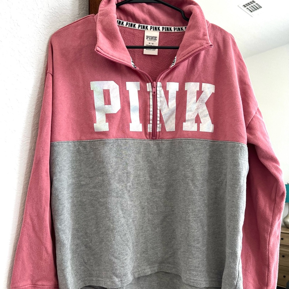 PINK Victoria's Secret Women's Pink and Gray 3/4 Zip